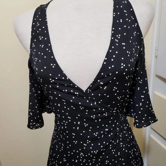 Wrap Dress by Flynn Skye Black & Cream Peek-a-Boo Shoulders Small - Picture 3 of 6